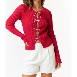 NEW BABE bow cut sweater in red